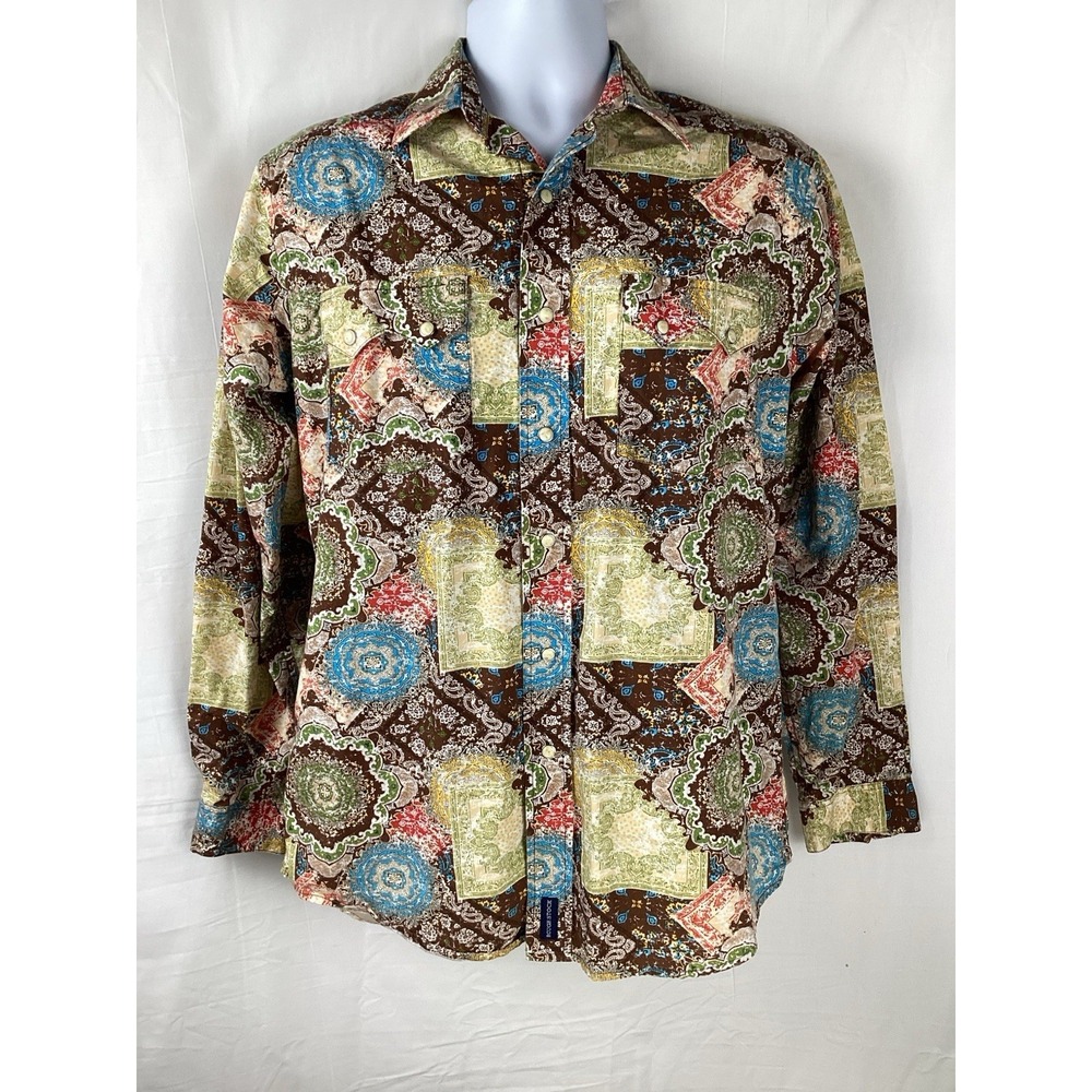 Rough Stock Panhandle Slim Men's Small Snap Buttons Pockets Long Sleeve